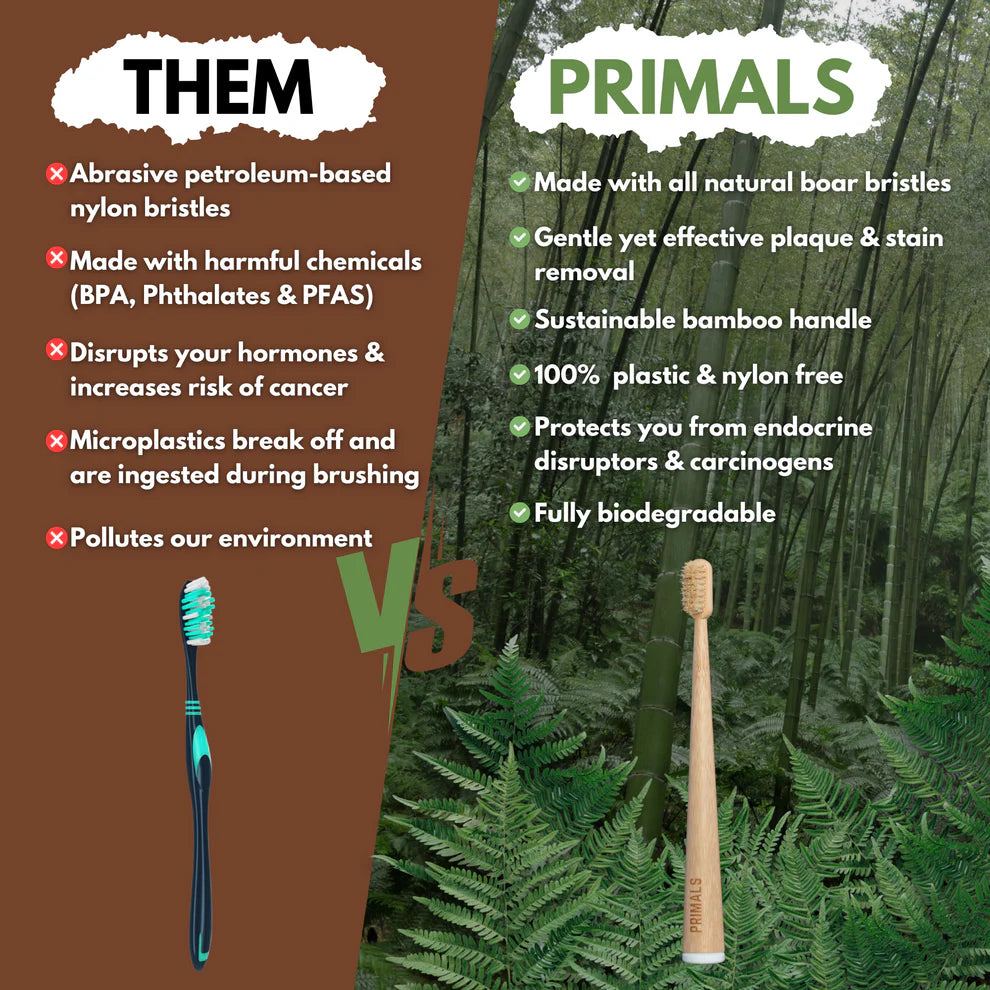 PRIMALS Boar Bristle & Bamboo Toothbrush (4 Pack)