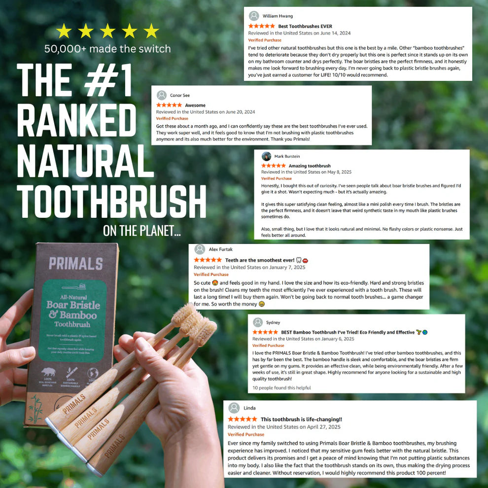 PRIMALS Boar Bristle & Bamboo Toothbrush (4 Pack)