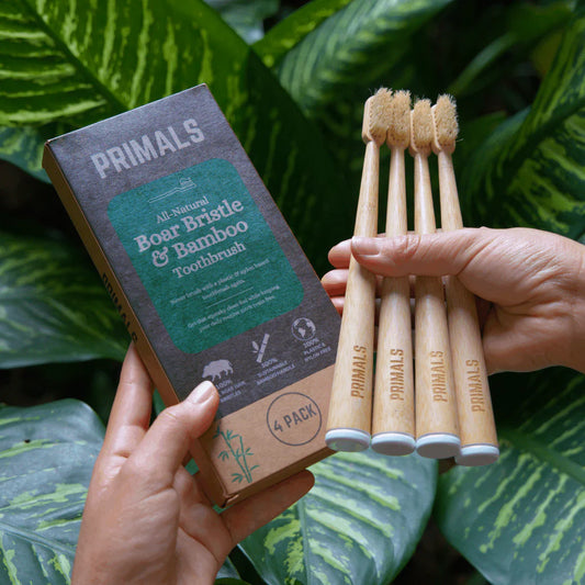 PRIMALS Boar Bristle & Bamboo Toothbrush (4 Pack)