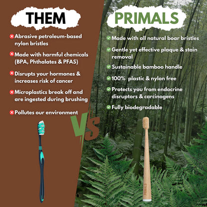 PRIMALS Boar Bristle & Bamboo Toothbrush (4 Pack)