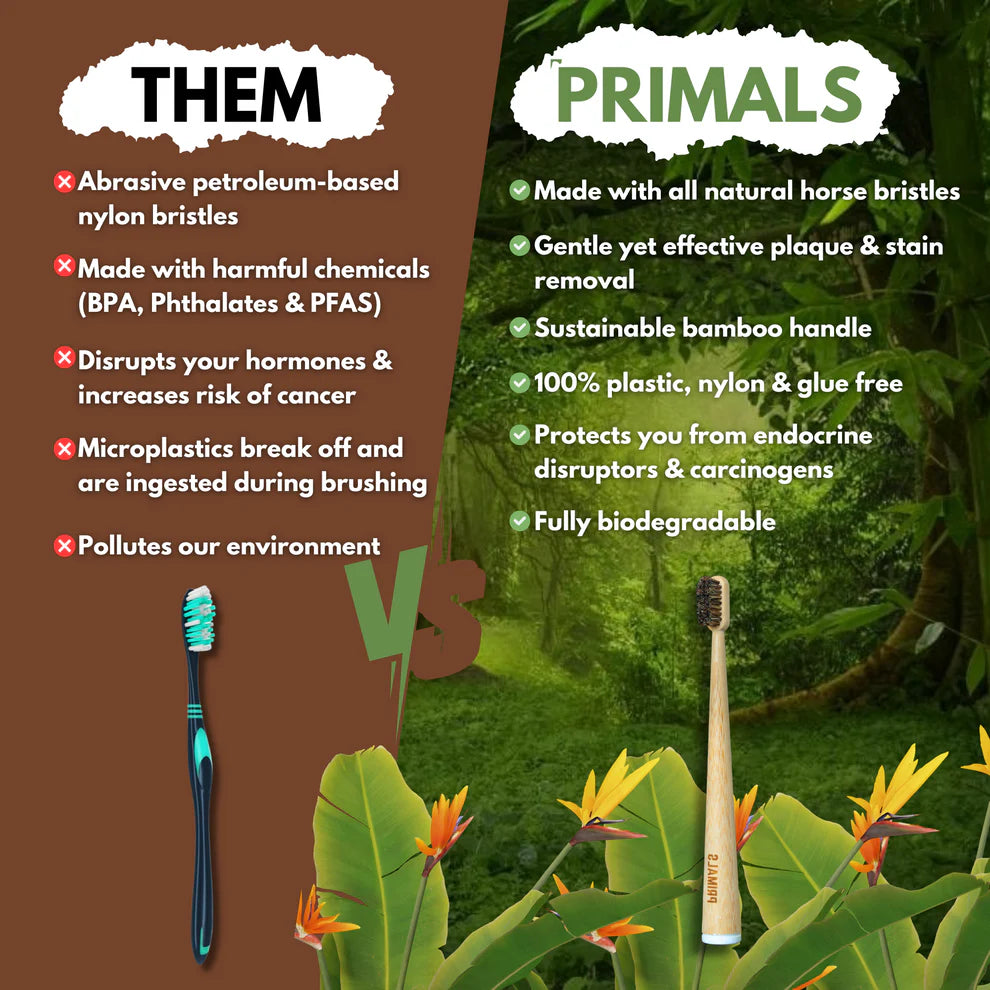 PRIMALS Horse Bristle & Bamboo Toothbrush (4 Pack)