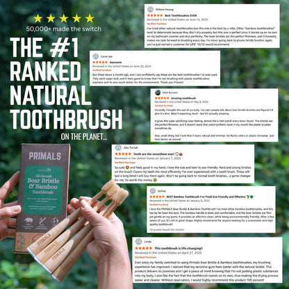 PRIMALS Boar Bristle & Bamboo Toothbrush (4 Pack)